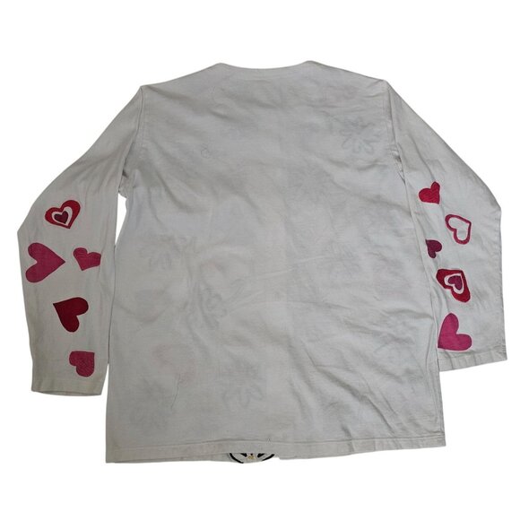 Michael Simon 100% Cotton Pink Red Embroidered Hearts Flowers Cardigan Medium - Picture 3 of 11